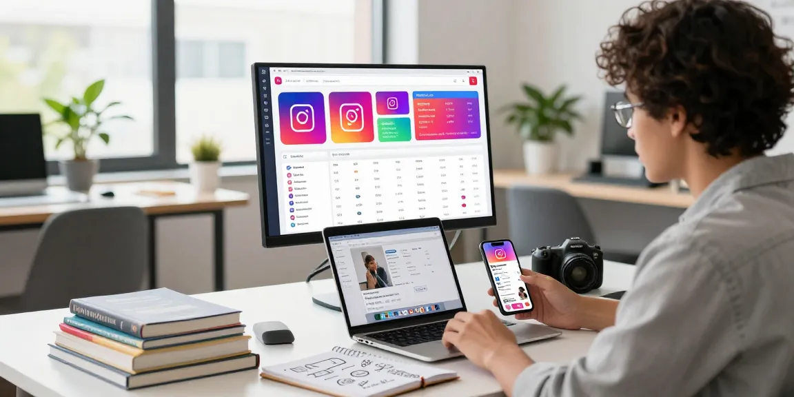 Professional analyzing metrics to purchase targeted Instagram likes in a vibrant marketing workspace