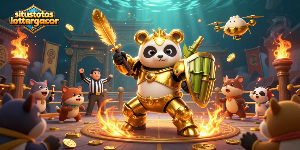 Join the excitement at situstotoslottergacor with a golden panda in battle amidst swirling cash and casino tokens.