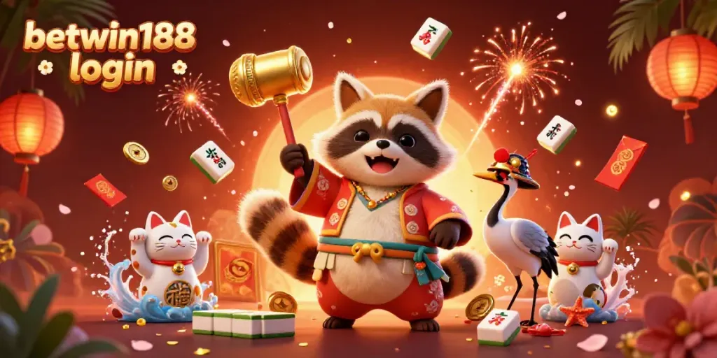 Masuki keseruan dengan betwin188 login, karakter kartun berwarna-warni dan elemen keberuntungan di latar belakang.