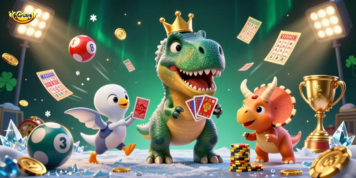 Engage with the agen togel world through a vibrant scene of lottery excitement with playful characters.