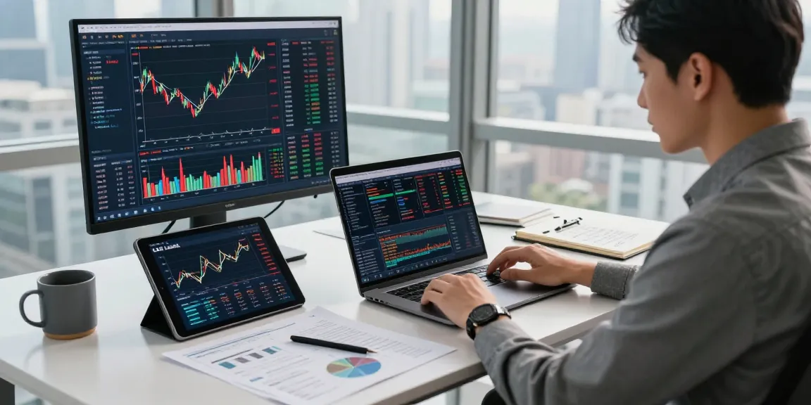 Analyst reviewing LLG Link index and financial reports in a modern office.
