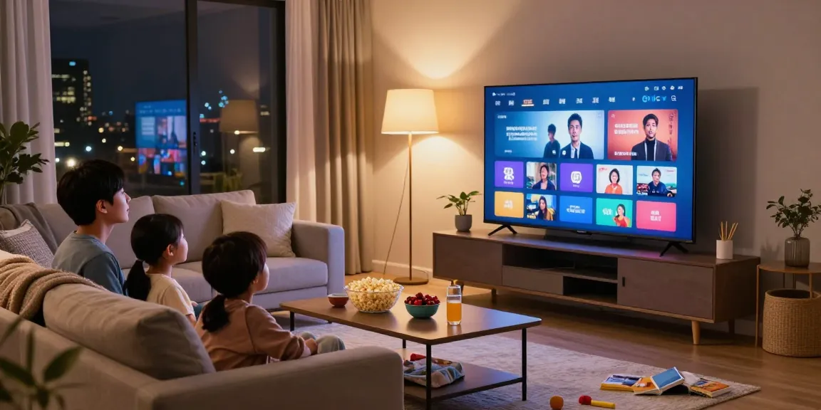 Best IPTV Ireland family movie night setup in modern living room.