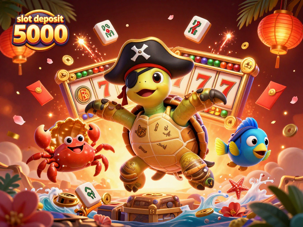 Experience the excitement of slot deposit 5000 with vibrant visuals and dynamic characters in a thrilling casino scene.