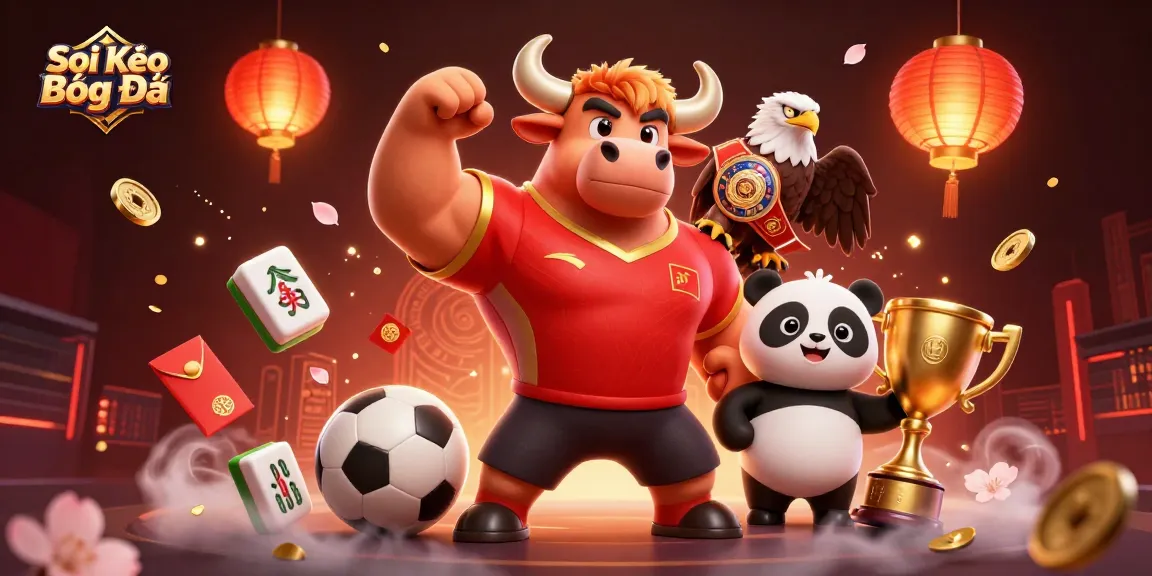 Soi Kèo Bóng Đá showcases vibrant 3D sports characters celebrating victory with dynamic elements.