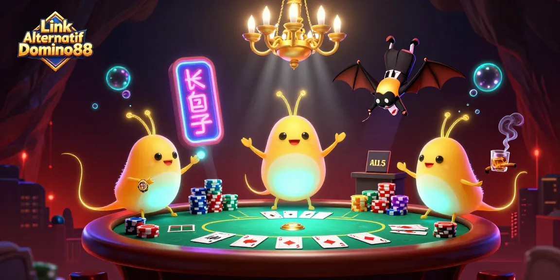 Engage with Link Alternatif Domino88 in a vibrant casino scene featuring bioluminescent glowworms.
