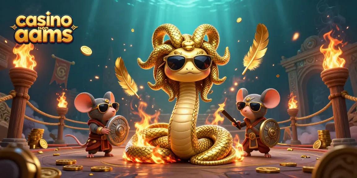 Vivi l'emozione nei casino non aams con un'illustrazione vibrante in 3D che presenta Medusa e un topo guerriero.