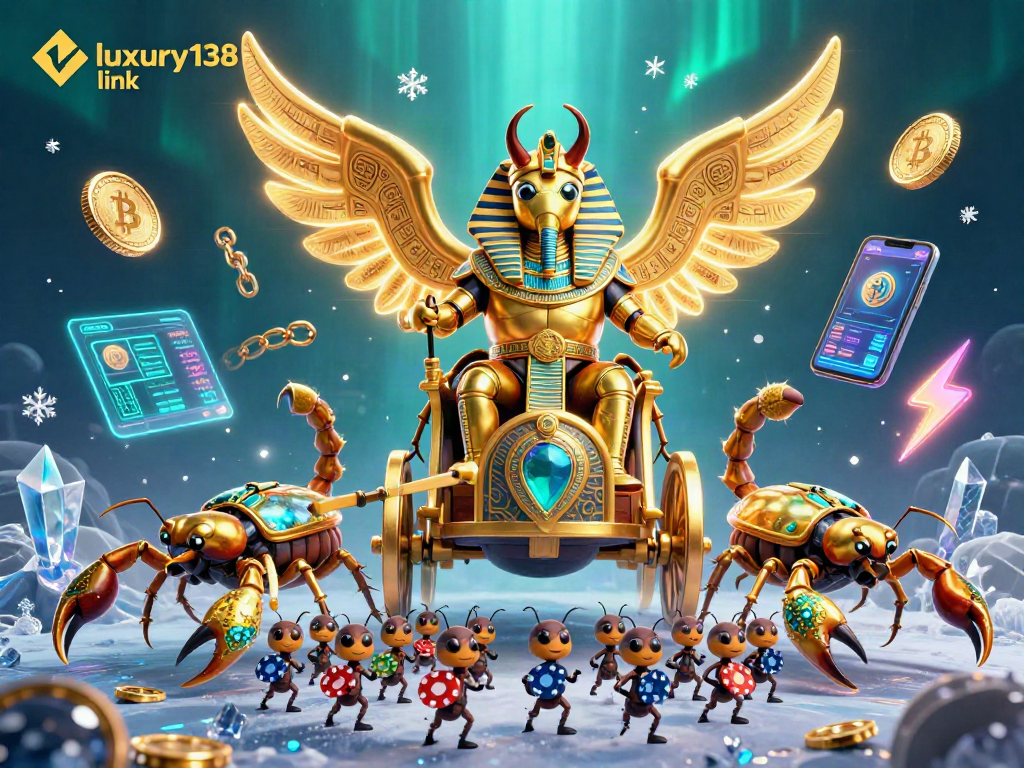 Melihat kemewahan dari luxury138 link, dengan karakter unik dan elemen game di latar belakang.