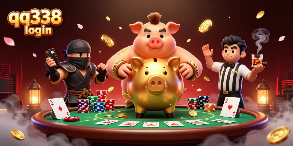 Engage with qq338 login at an exciting gambling scene showcasing gold coins and dynamic characters.