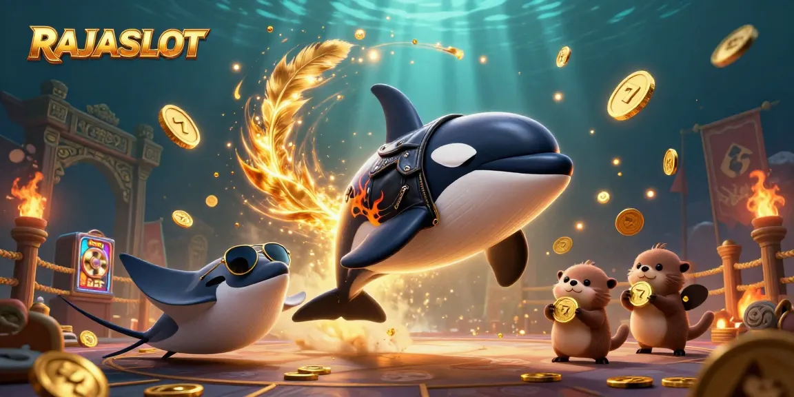RAJASLOT menghadirkan slot hoki dengan orca, stingray, dan berang-berang, berlatarkan jackpot emas