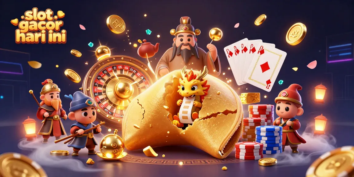 Experience slot gacor hari ini with a golden fortune cookie scene, featuring dynamic casino elements.