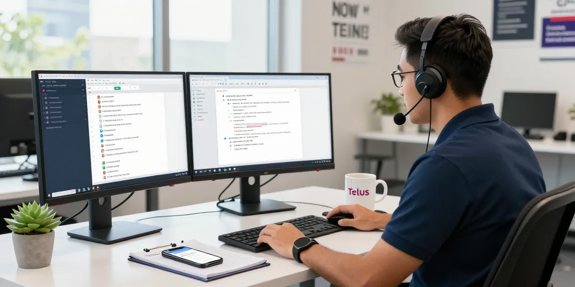 Telus-Technical-Support technician assisting customers in a bright workspace