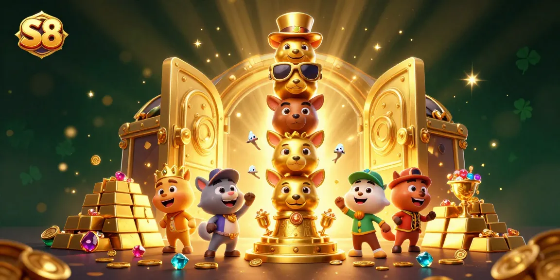 Experience thrilling wins at S8 with vibrant 3D casino characters and sparkling treasures.