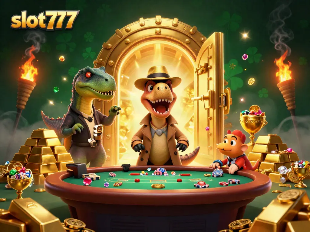 Slot777: Velociraptor dan Stegosaurus bermain di meja blackjack, dengan ketegangan saat pencuri kecil mengambil chip.