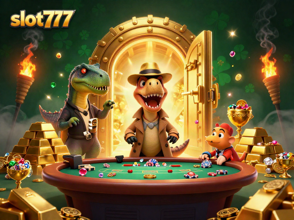 Slot777: Velociraptor dan Stegosaurus bermain di meja blackjack, dengan ketegangan saat pencuri kecil mengambil chip.
