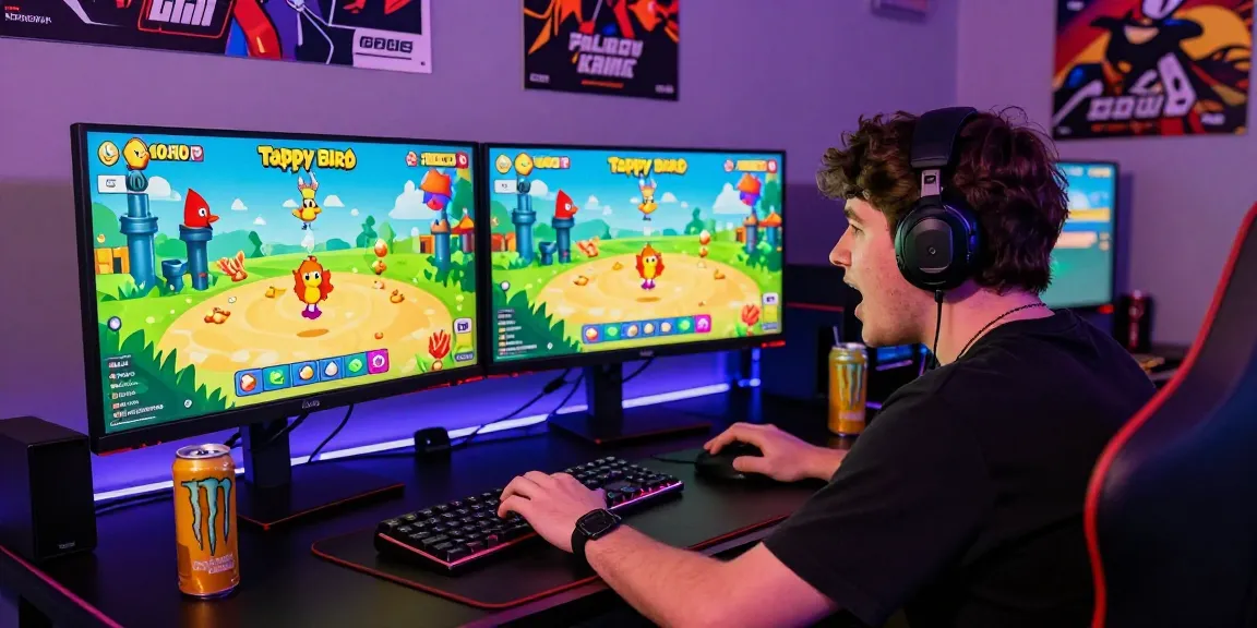 Tappy Bird by 100HP Gaming player immersed in iGaming with vibrant setup, showcasing excitement and strategy.