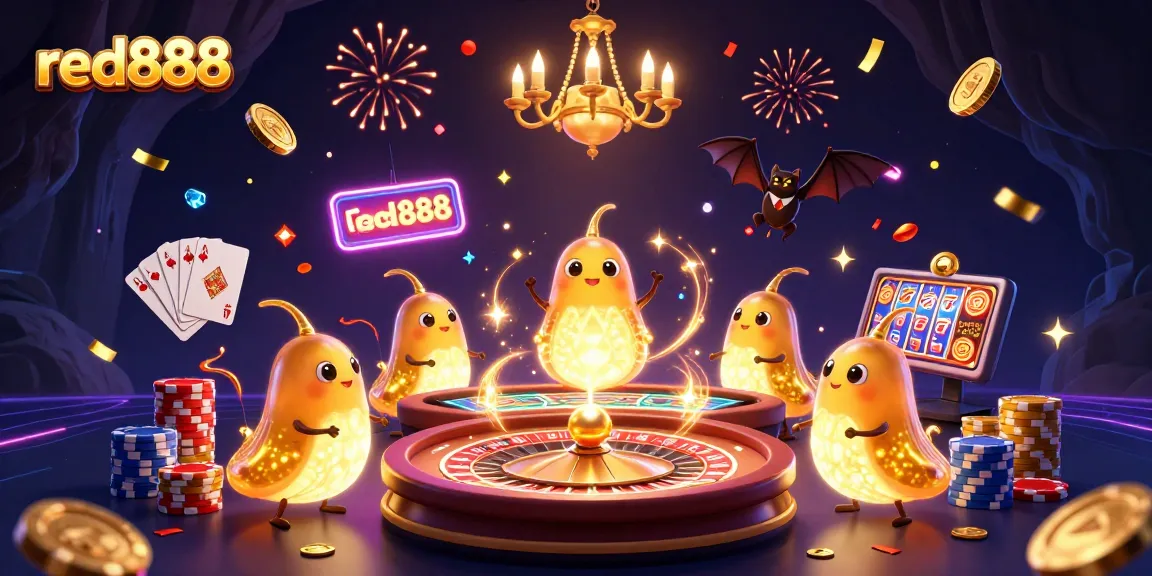 Experience the excitement of red888 with glowing glowworms and vibrant casino elements.