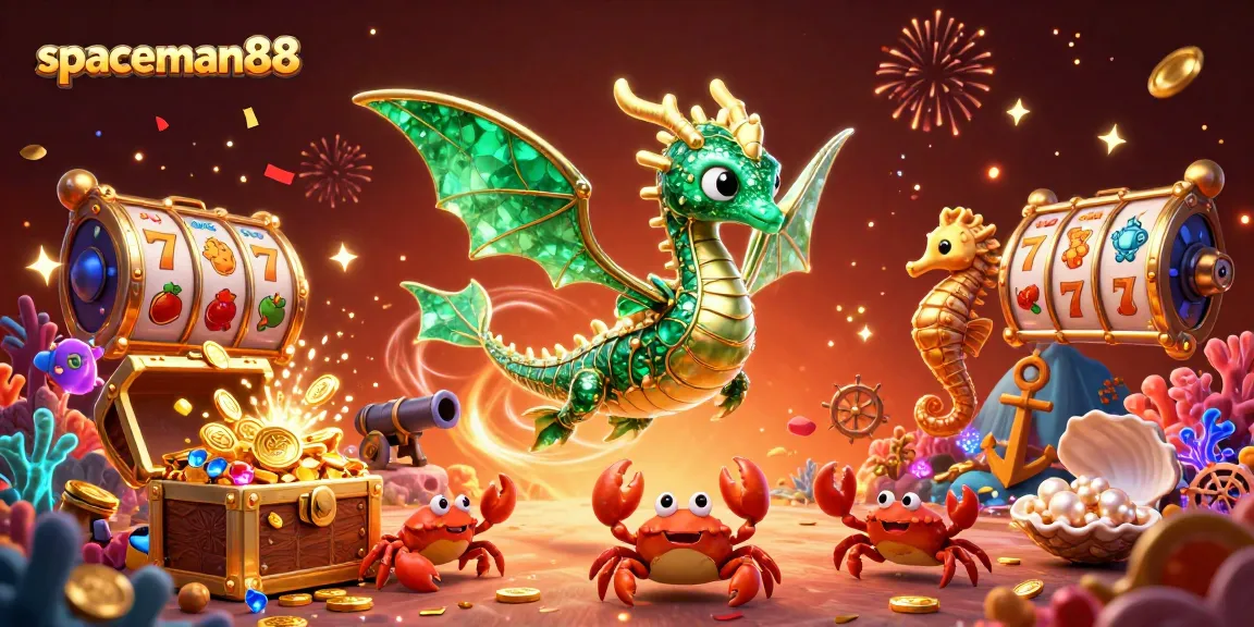 Experience spaceman88 with vibrant slot reels and a treasure chest in an enchanting underwater scene.