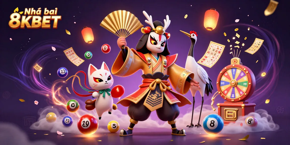 Engage with Nhà cái 8KBET in a vibrant casino-themed illustration showcasing thrilling gaming elements and characters.