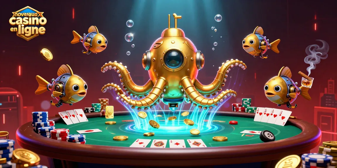 Découvrez les nouveaux casinos en ligne avec une illustration captivante de jeux de poker en milieu aquatique.