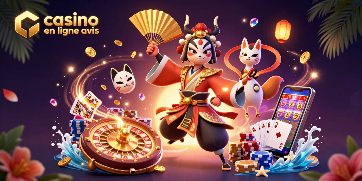 Jouez au casino en ligne avis avec des personnages colorés et riches en éléments de jeu, comme des pièces d'or et des jetons.