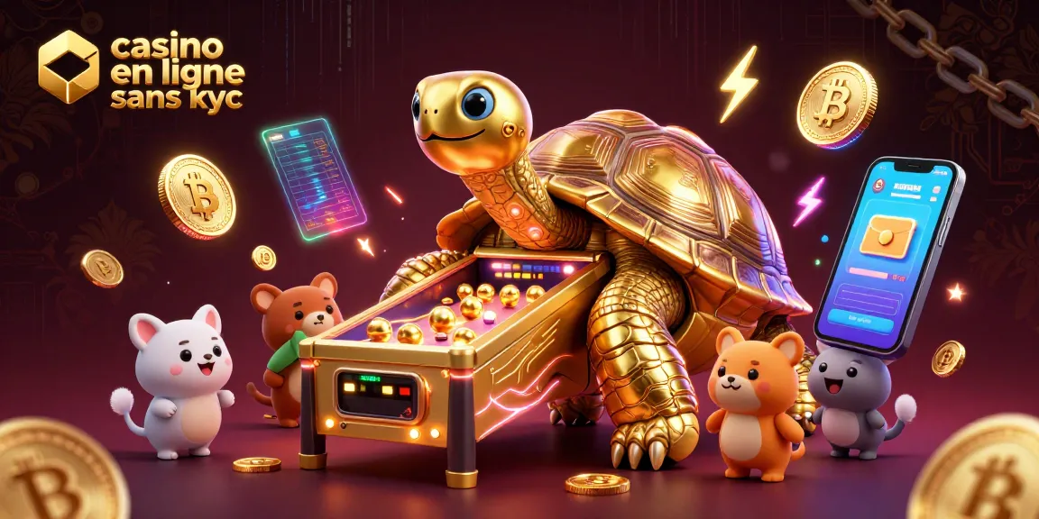 Jouer dans un casino en ligne sans KYC avec des pièces de crypto en 3D, dans une ambiance dynamique.