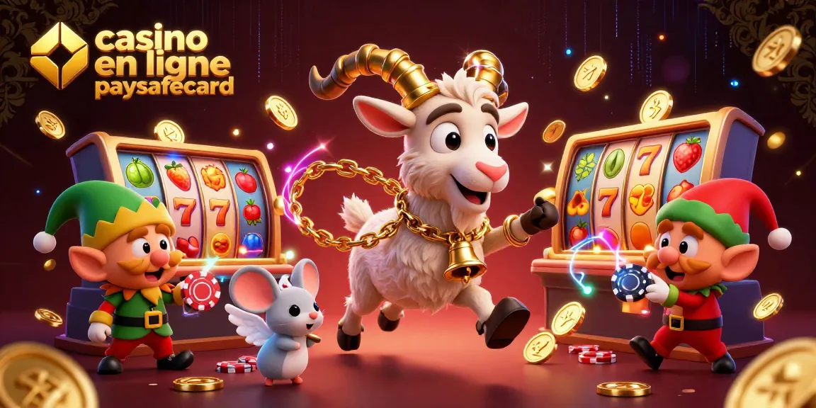 Une illustration 3D de casino montrant Krampus avec des gremlins et une souris angélique, illustrant le casino en ligne paysafecard.