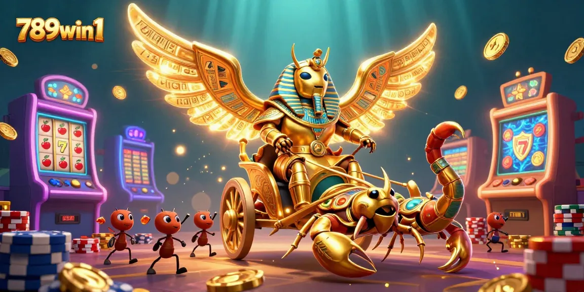 Engage in thrilling gaming adventures at 789win1 with an exciting casino atmosphere of colorful slot machines and captivating characters.