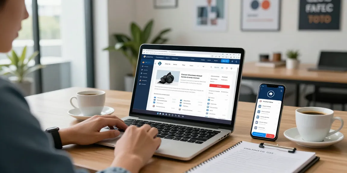 Reviewing secure 토토사이트 online with laptop and notes in modern office.
